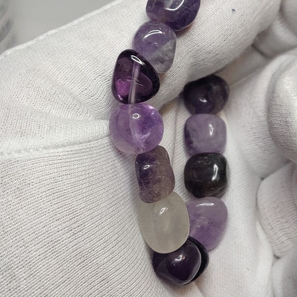 Chevron Amethyst elastic natural stone bracelet  including felt pouch-NB03 - Picture 6 of 16